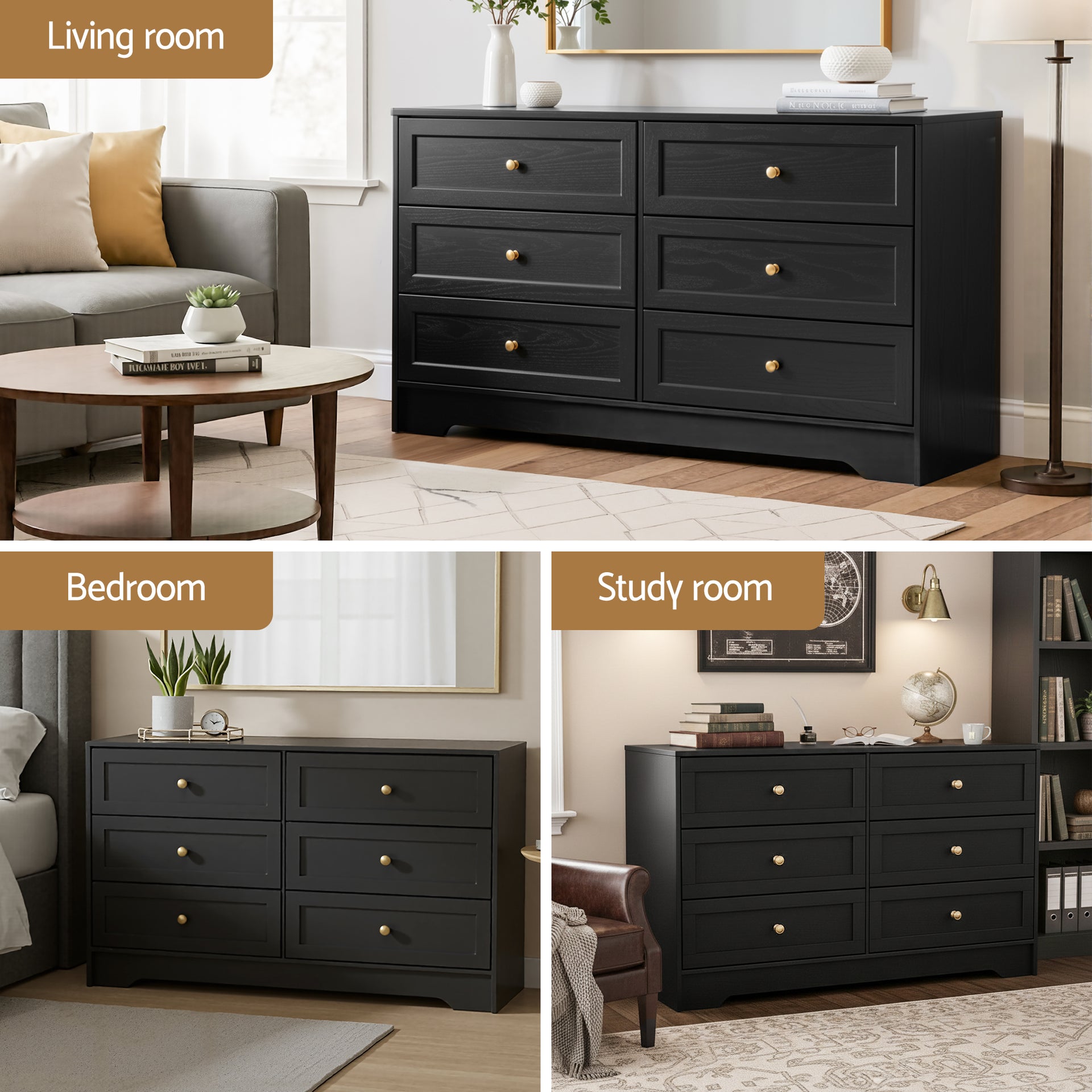 Artiss 6 Chest of Drawers Tallboy Cabinet - LEIF Black Awezingly