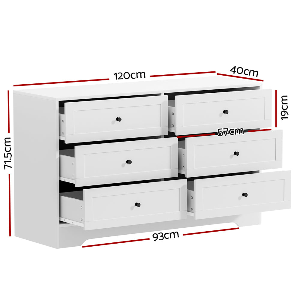Artiss 6 Chest of Drawers Cabinet Dresser Table Tallboy Storage Bedroom White Artiss