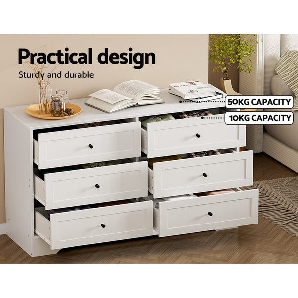 Artiss 6 Chest of Drawers Cabinet Dresser Table Tallboy Storage Bedroom White Artiss