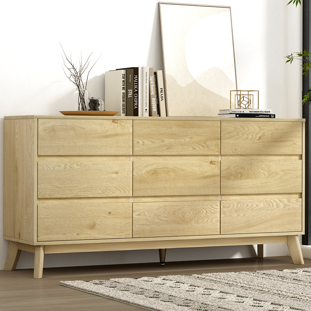 Artiss 9 Chest of Drawers Cabinet Dresser Table Tallboy Storage Bedroom Oak Artiss