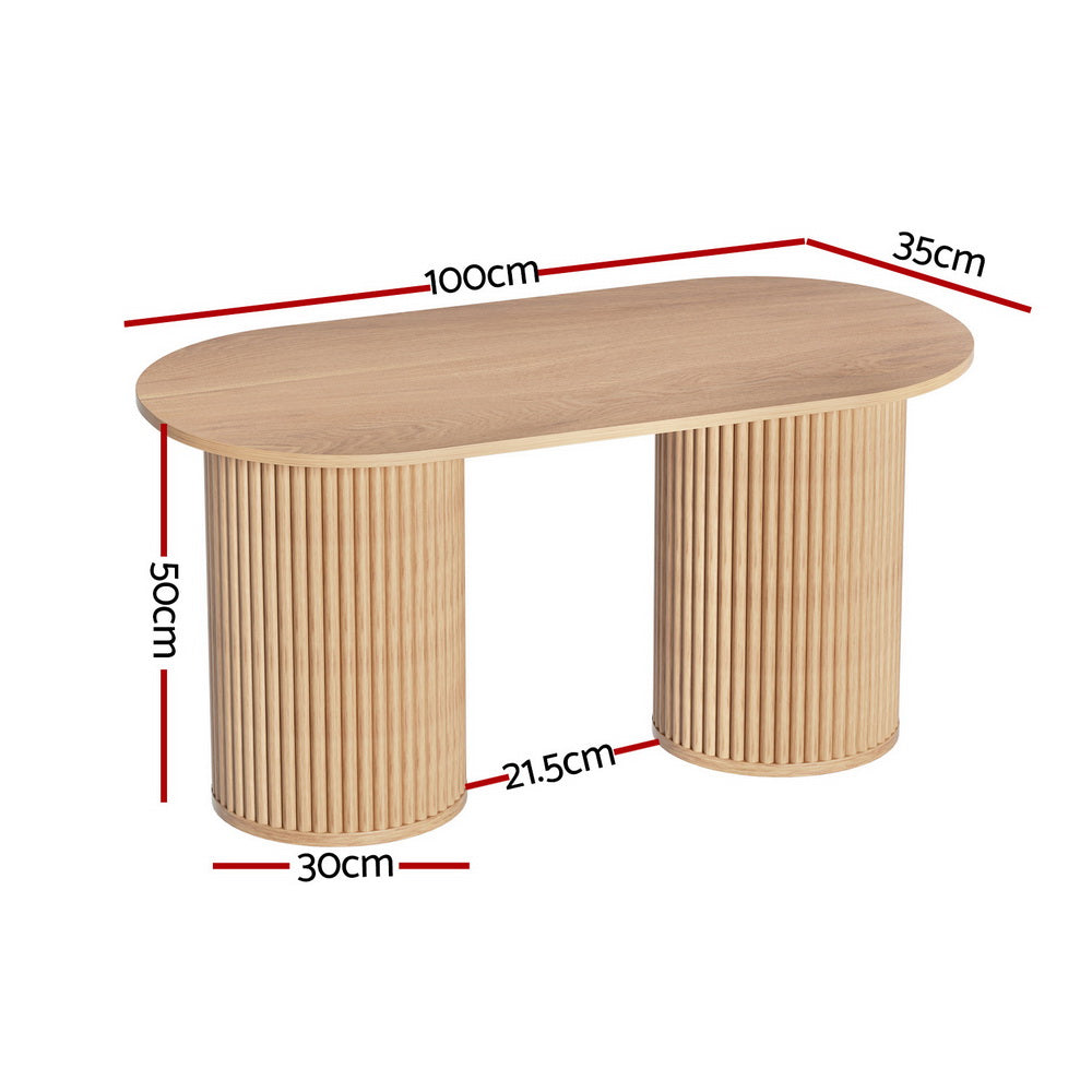 Artiss Coffee Table Oval 100CM Pine Samuel Artiss