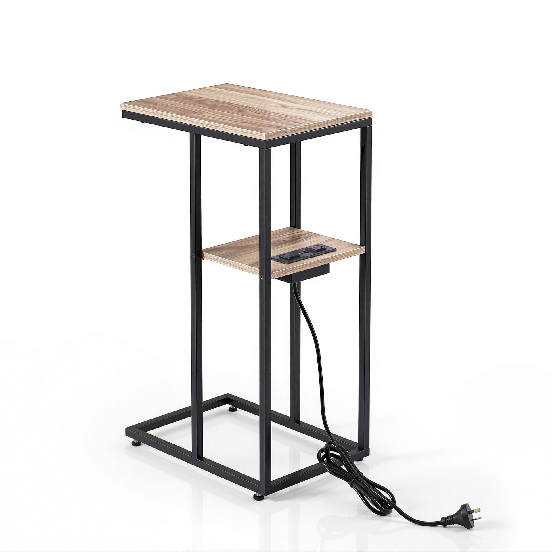 Artiss C-Shaped End Table Charging Station 2-Tier Side Coffee Table Bedside Wood Artiss