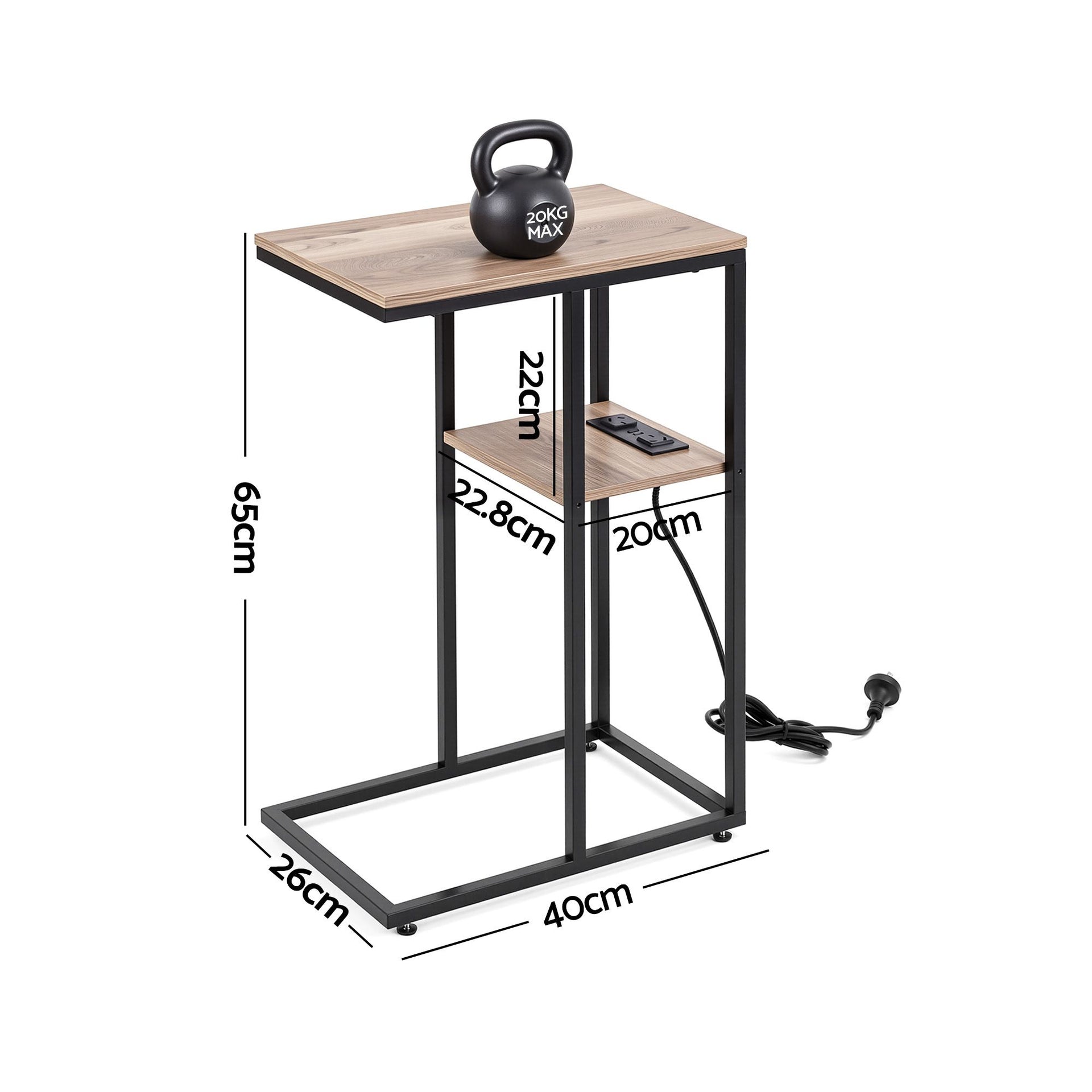 Artiss C-Shaped End Table Charging Station 2-Tier Side Coffee Table Bedside Wood Artiss