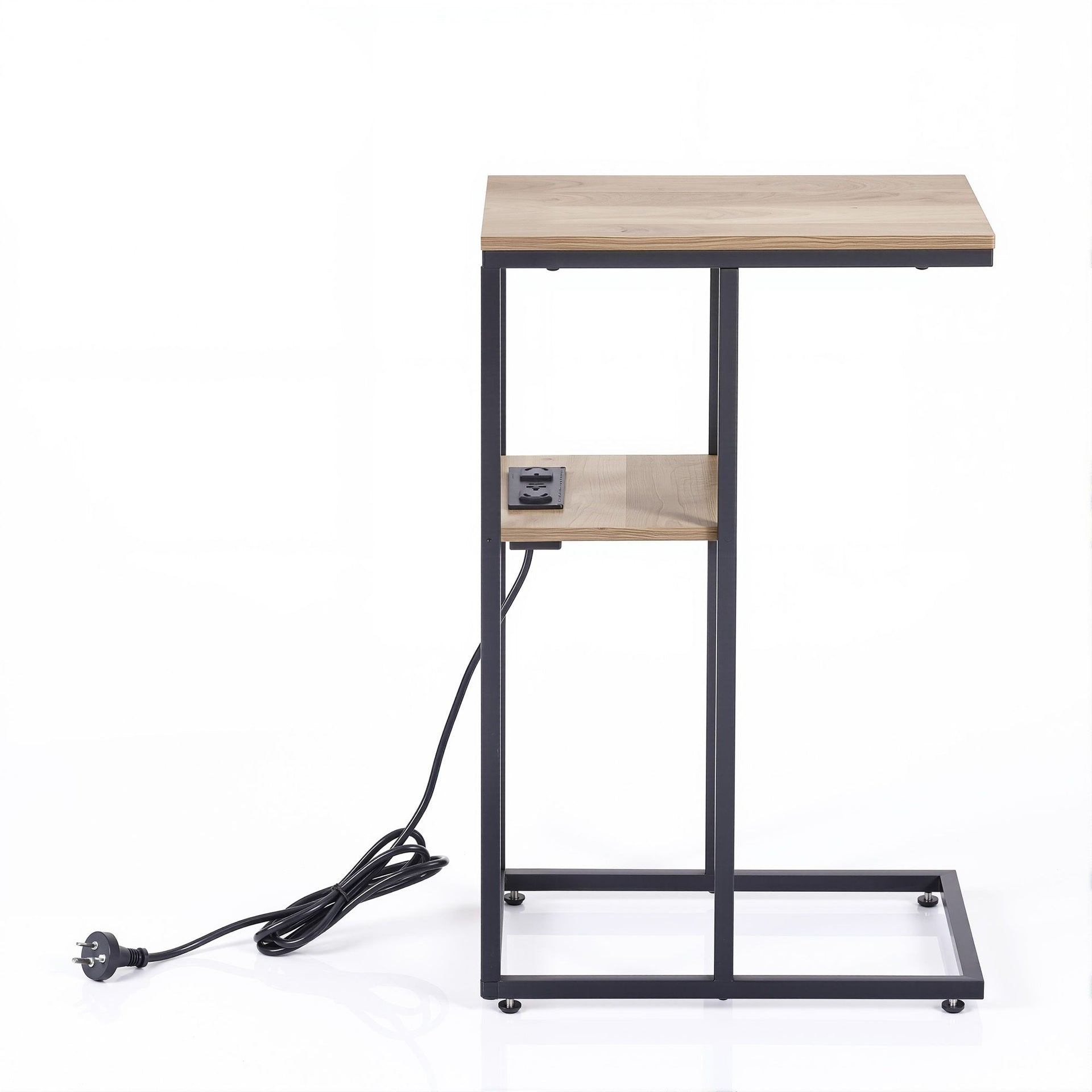 Artiss C-Shaped End Table Charging Station 2-Tier Side Coffee Table Bedside Wood Artiss