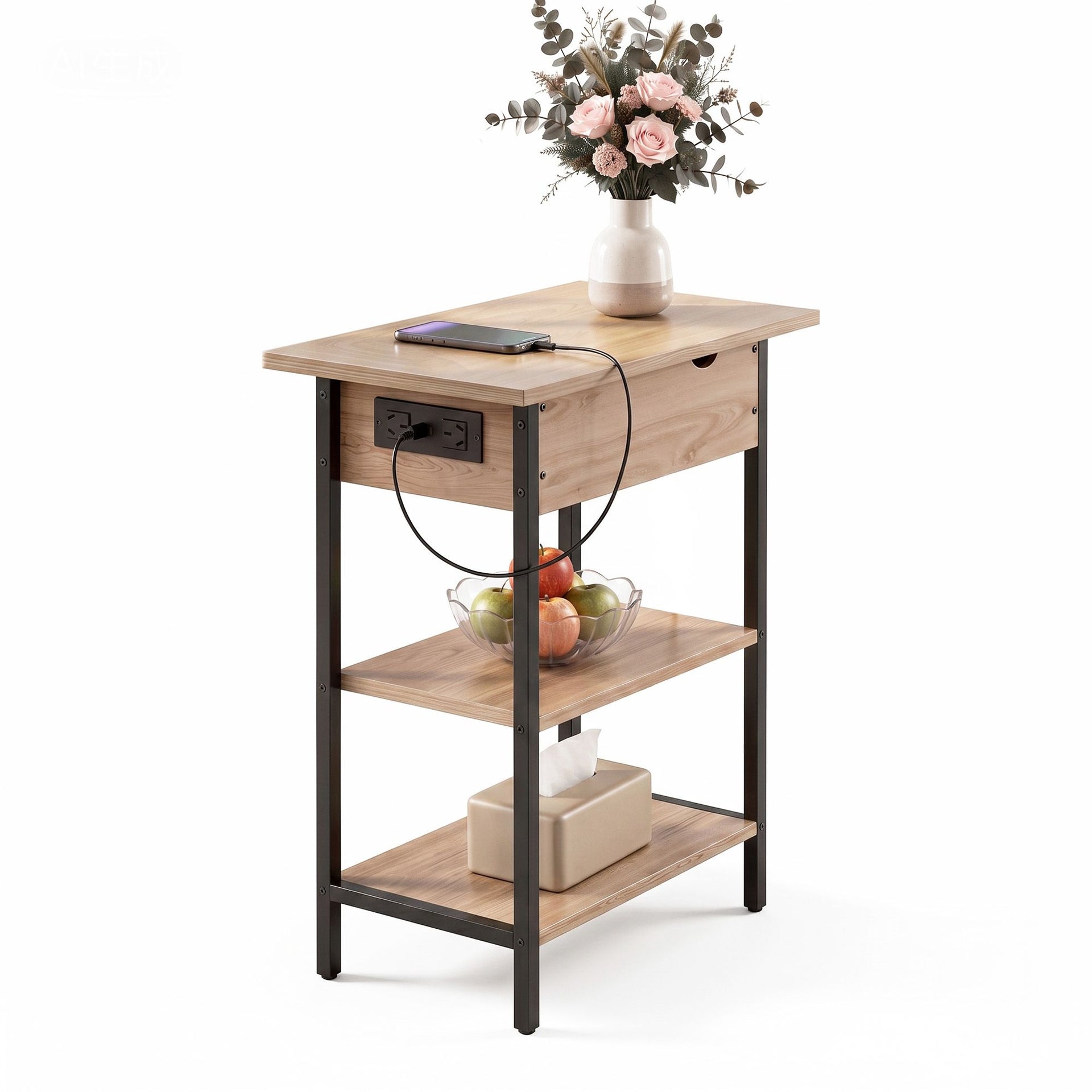 Artiss Coffee Table Side Bedside End Table Charging Station Flip-Top Storage 60cm Wood Artiss