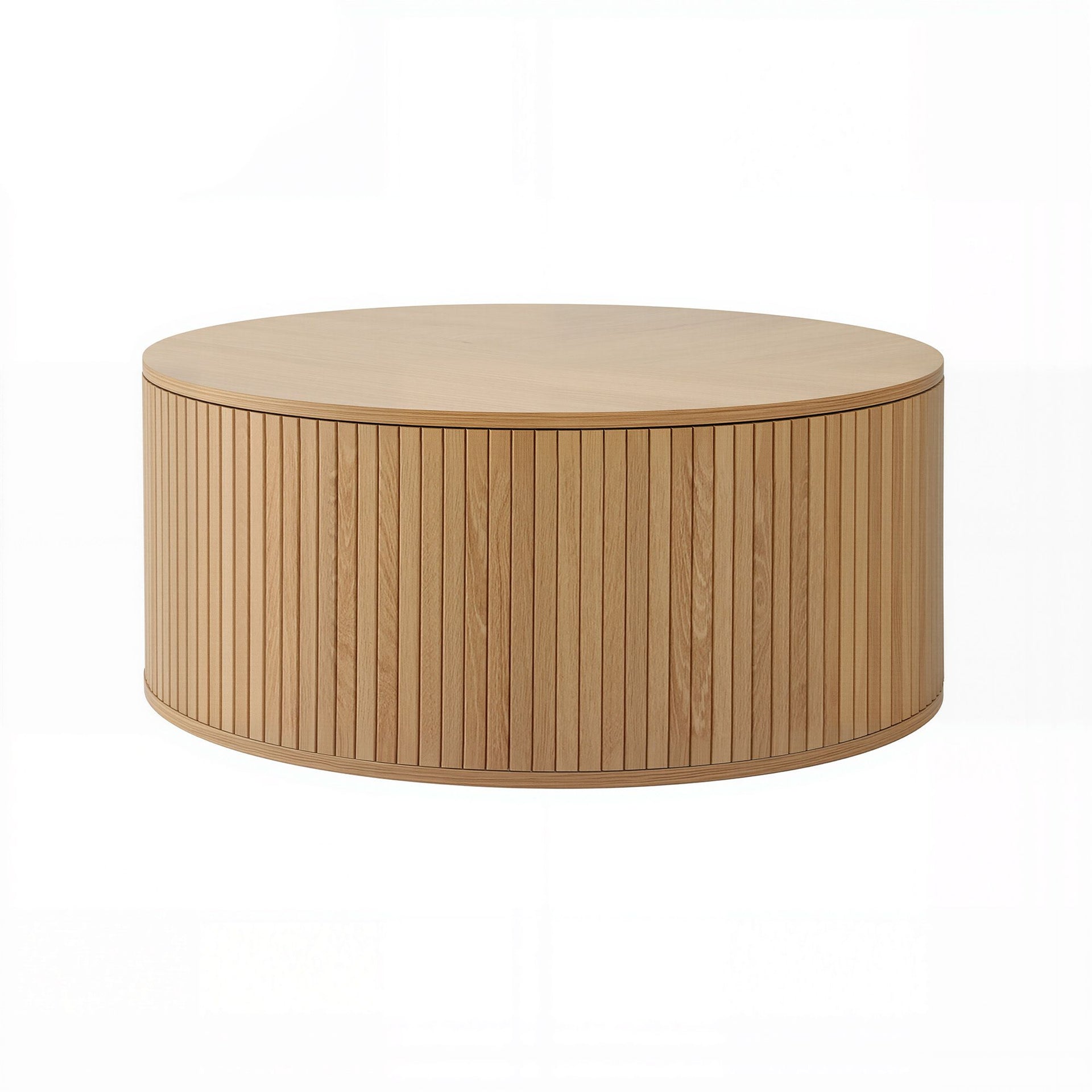 Artiss Round Coffee Table Storage Fluted Center Table Living Room Office 80cm Wood Awezingly