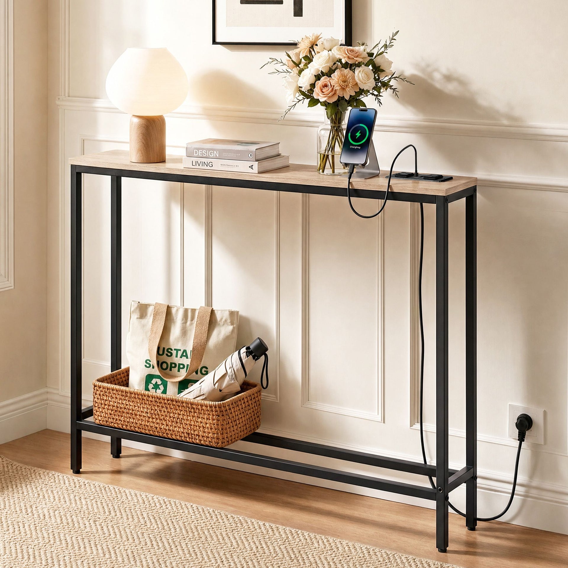 Artiss Console Table Entryway Hallway Display Desk Charging Station Wood Awezingly