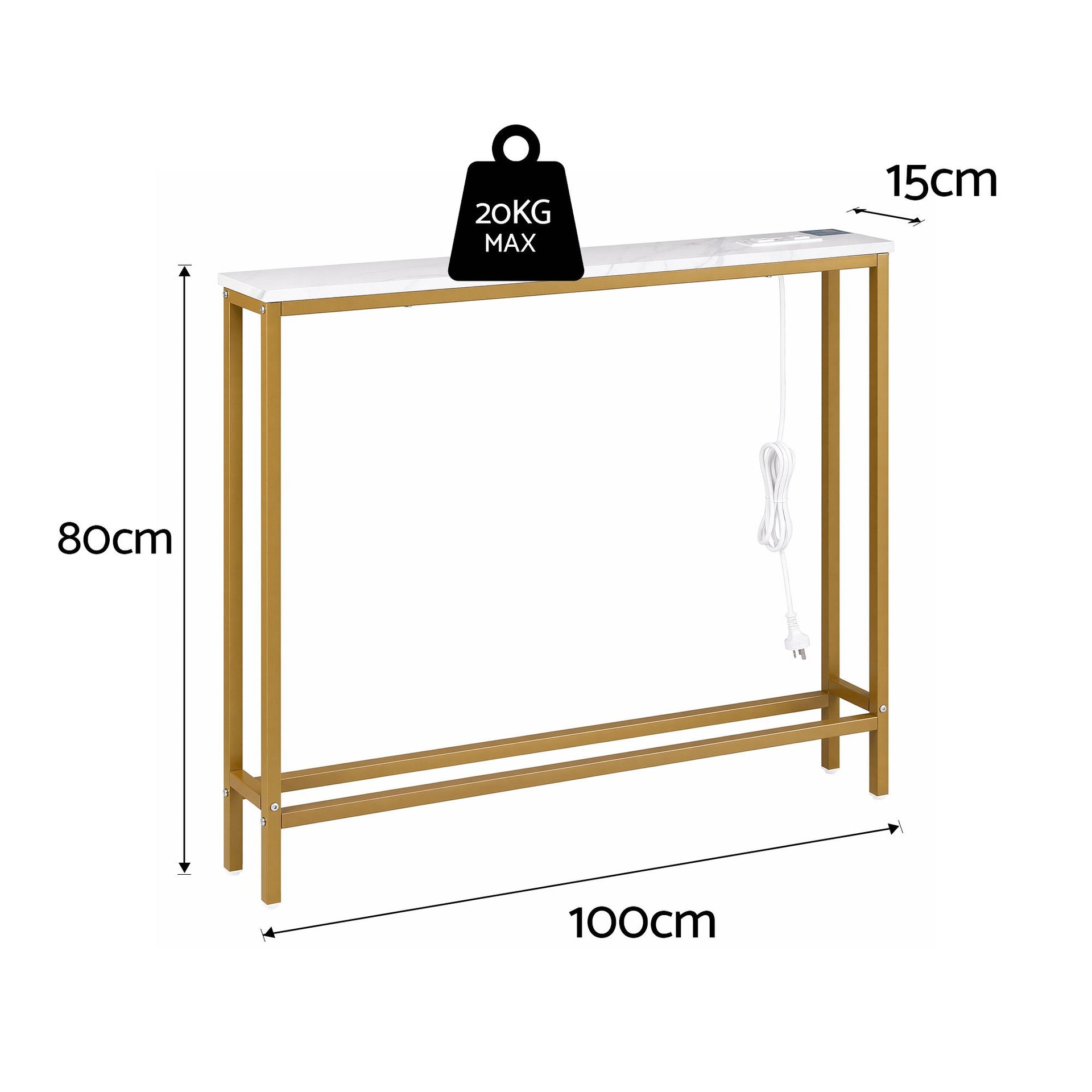 Artiss Console Table Entryway Hallway Display Desk Charging Station Marble Finish White & Gold Artiss