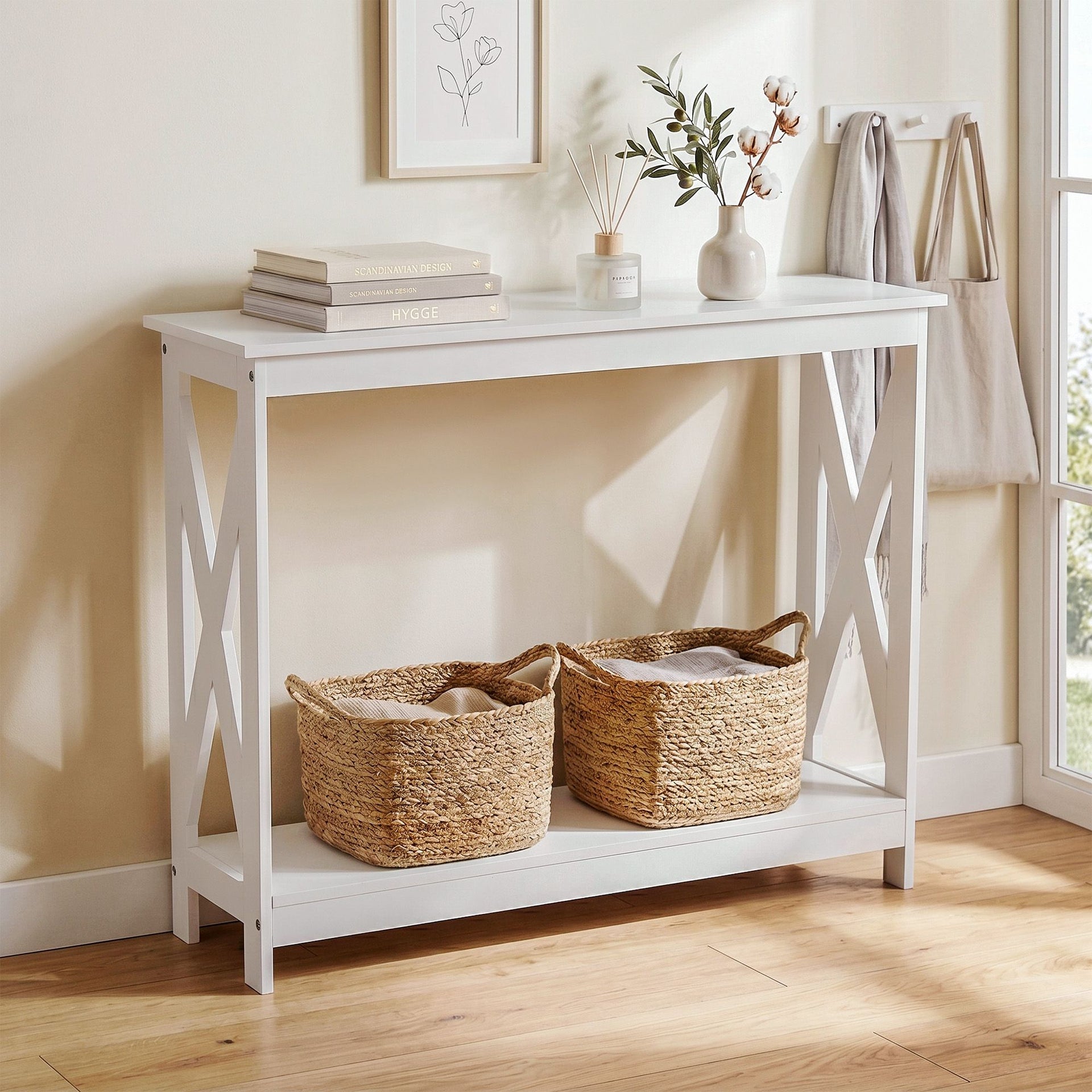 Artiss Console Table Entryway Hallway Display 2-Tier Narrow Sofa Table 100CM White Awezingly