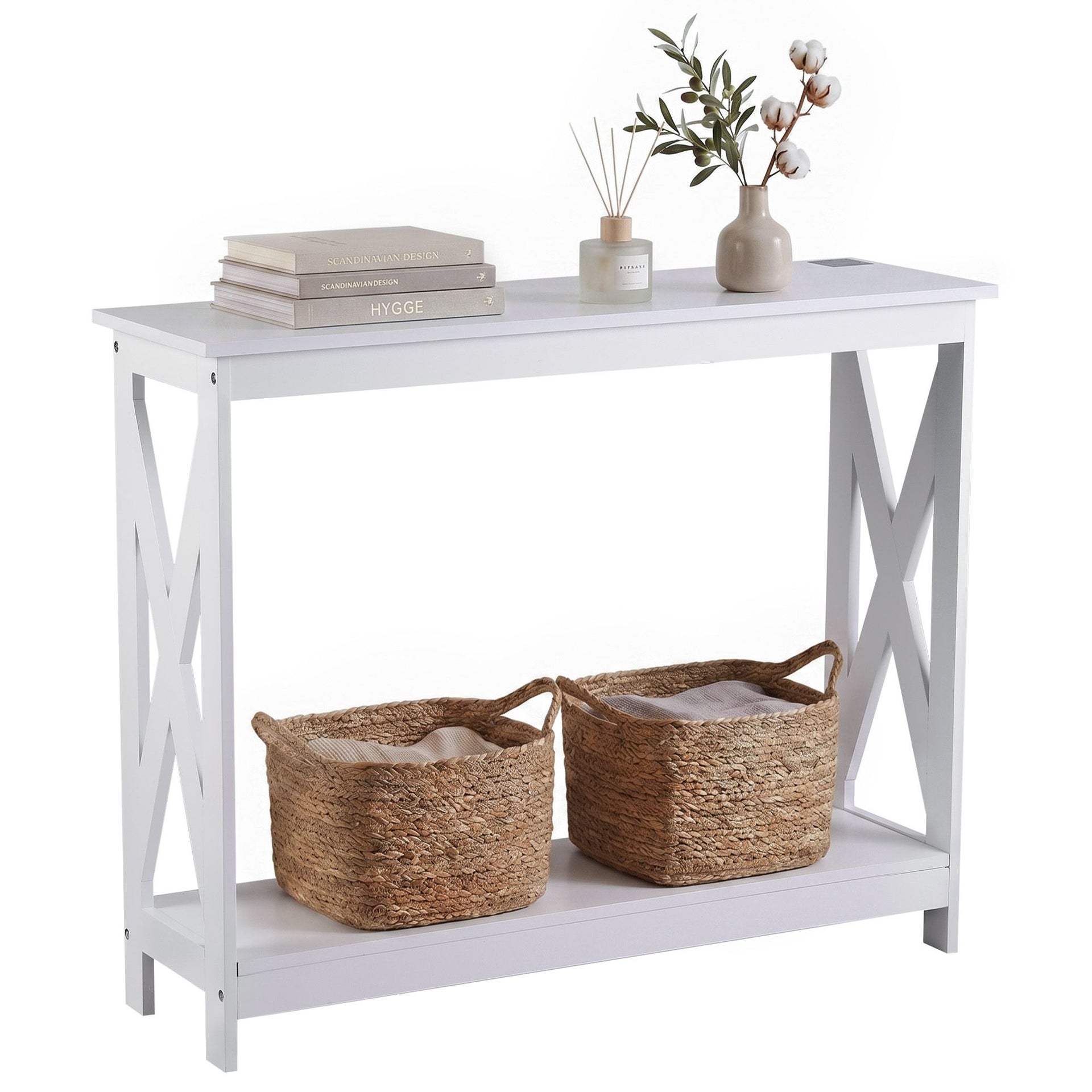 Artiss Console Table Entryway Hallway Display 2-Tier Narrow Sofa Table 100CM White Awezingly
