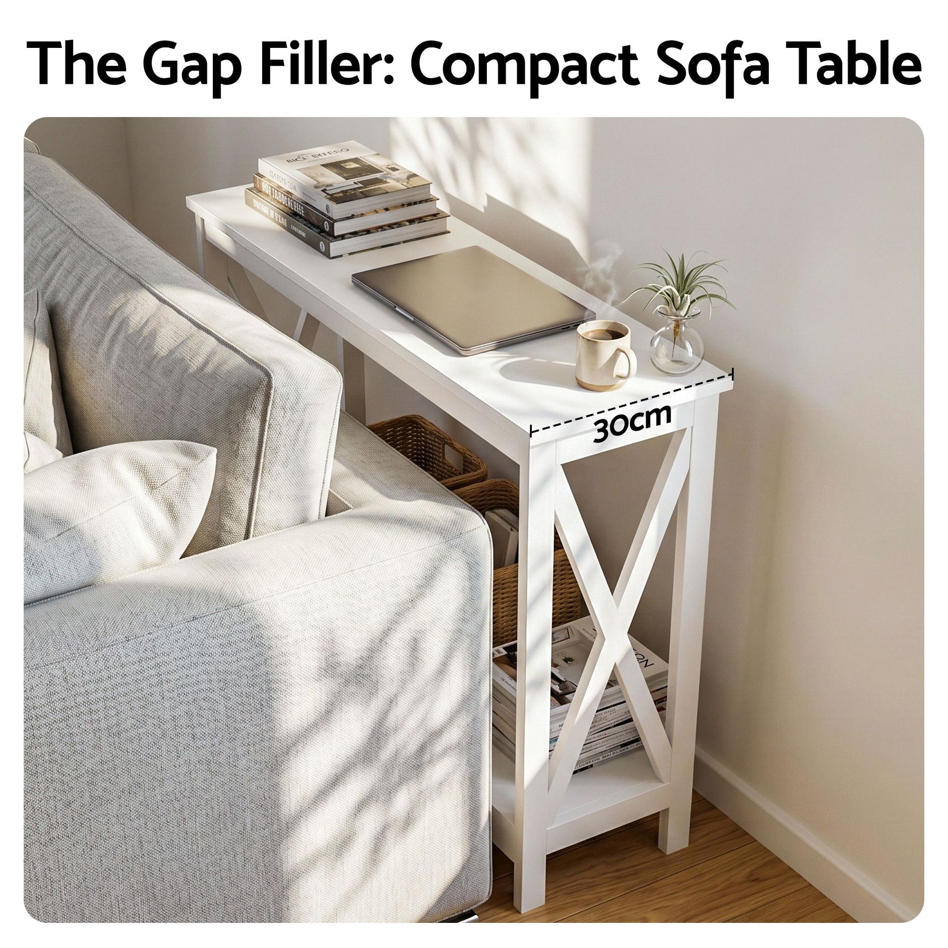 Artiss Console Table Entryway Hallway Display 2-Tier Narrow Sofa Table 100CM White Awezingly