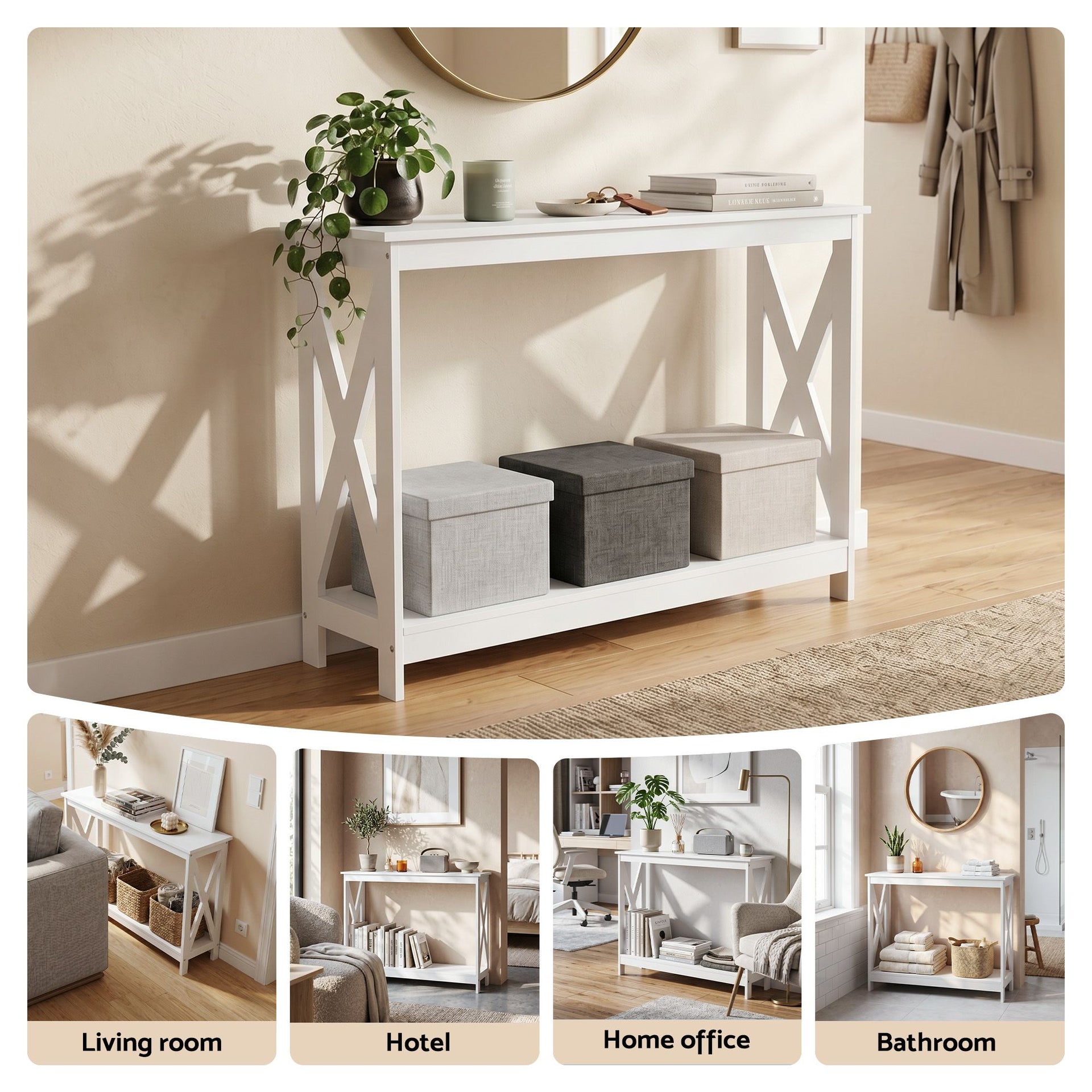 Artiss Console Table Entryway Hallway Display 2-Tier Narrow Sofa Table 100CM White Awezingly