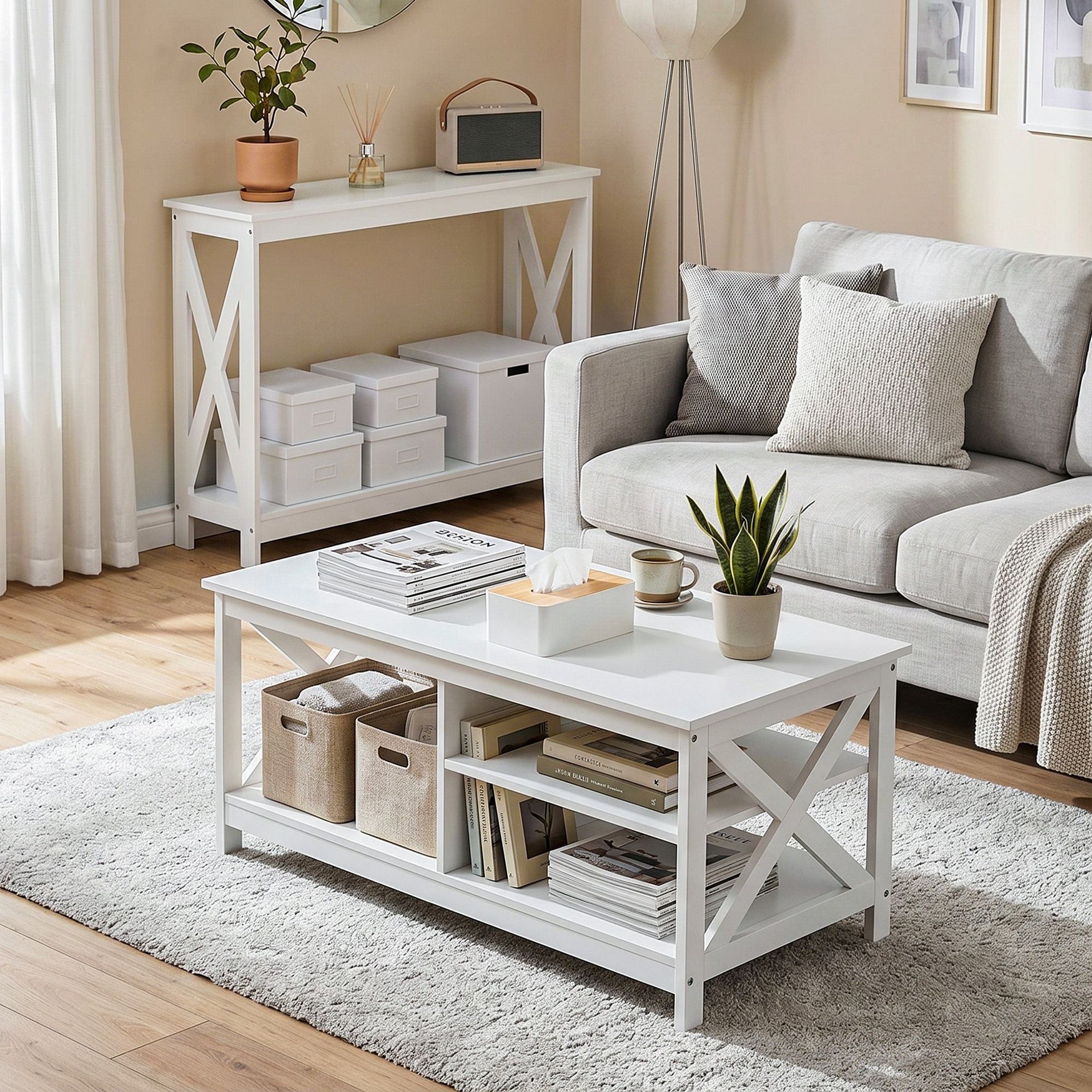 Artiss Console Table Entryway Hallway Display 2-Tier Narrow Sofa Table 100CM White Awezingly