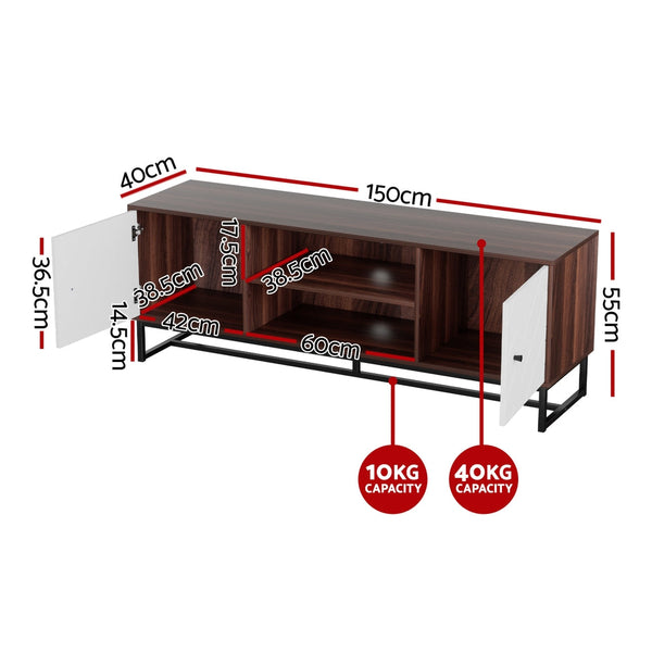 Artiss TV Unit 150cm Storage Shelves Walnut White Awezingly