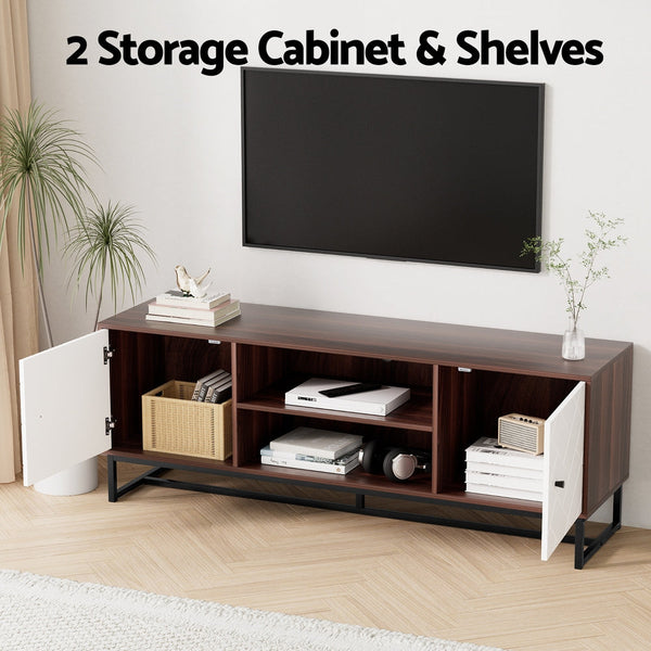 Artiss TV Unit 150cm Storage Shelves Walnut White Awezingly
