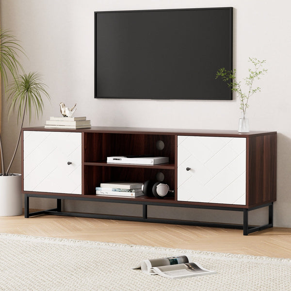 Artiss TV Unit 150cm Storage Shelves Walnut White Awezingly