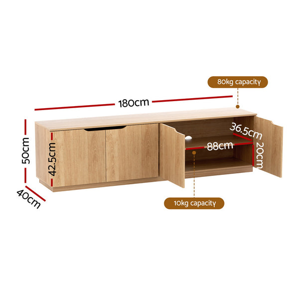 Artiss TV Unit Entertainment Unit Storage Cabinet 180cm Pine Awezingly