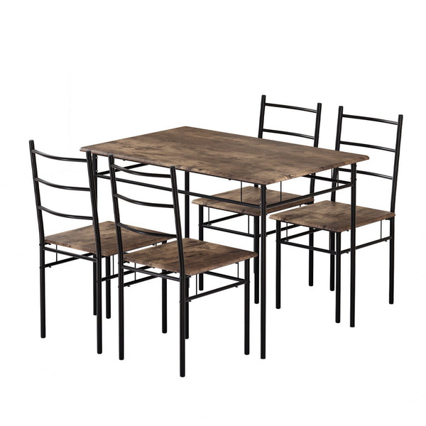 Artiss Dining Table and Chairs Set 5PCS Industrial Wooden Metal Desk Walnut Artiss