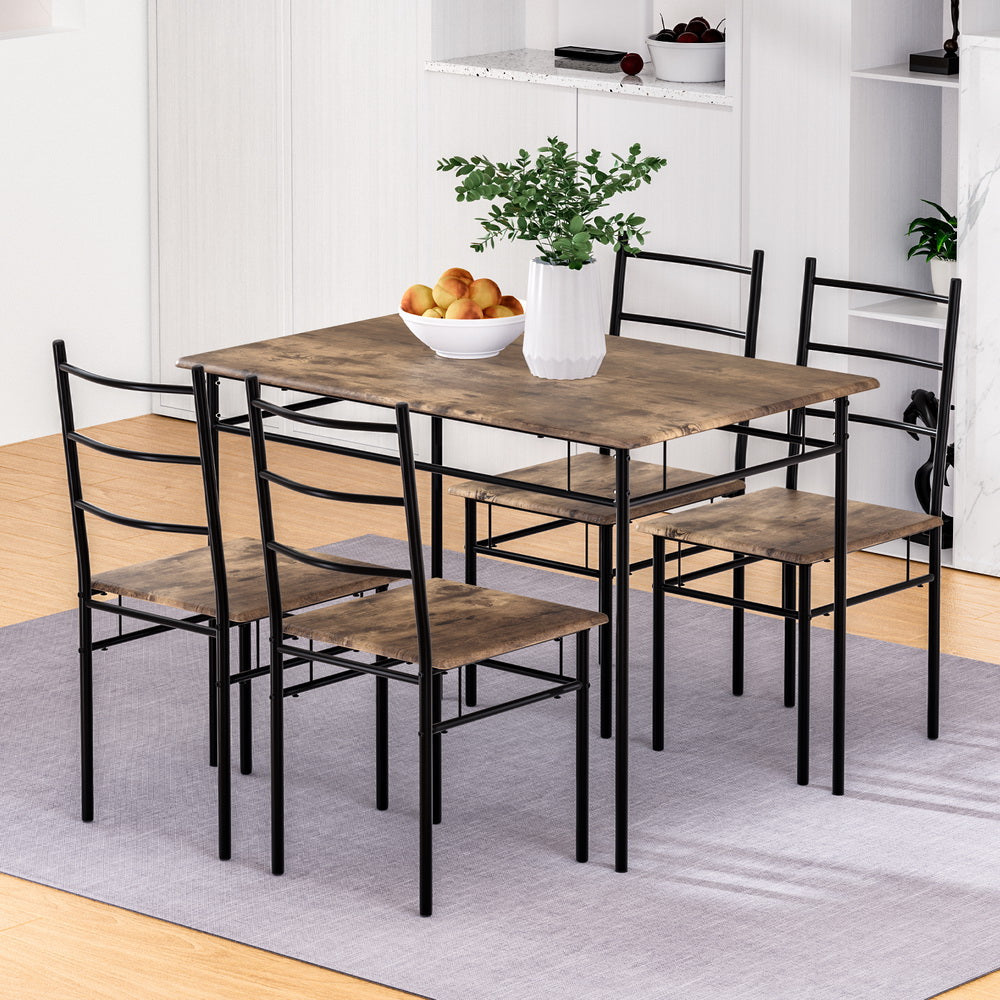 Artiss Dining Table and Chairs Set 5PCS Industrial Wooden Metal Desk Walnut Artiss