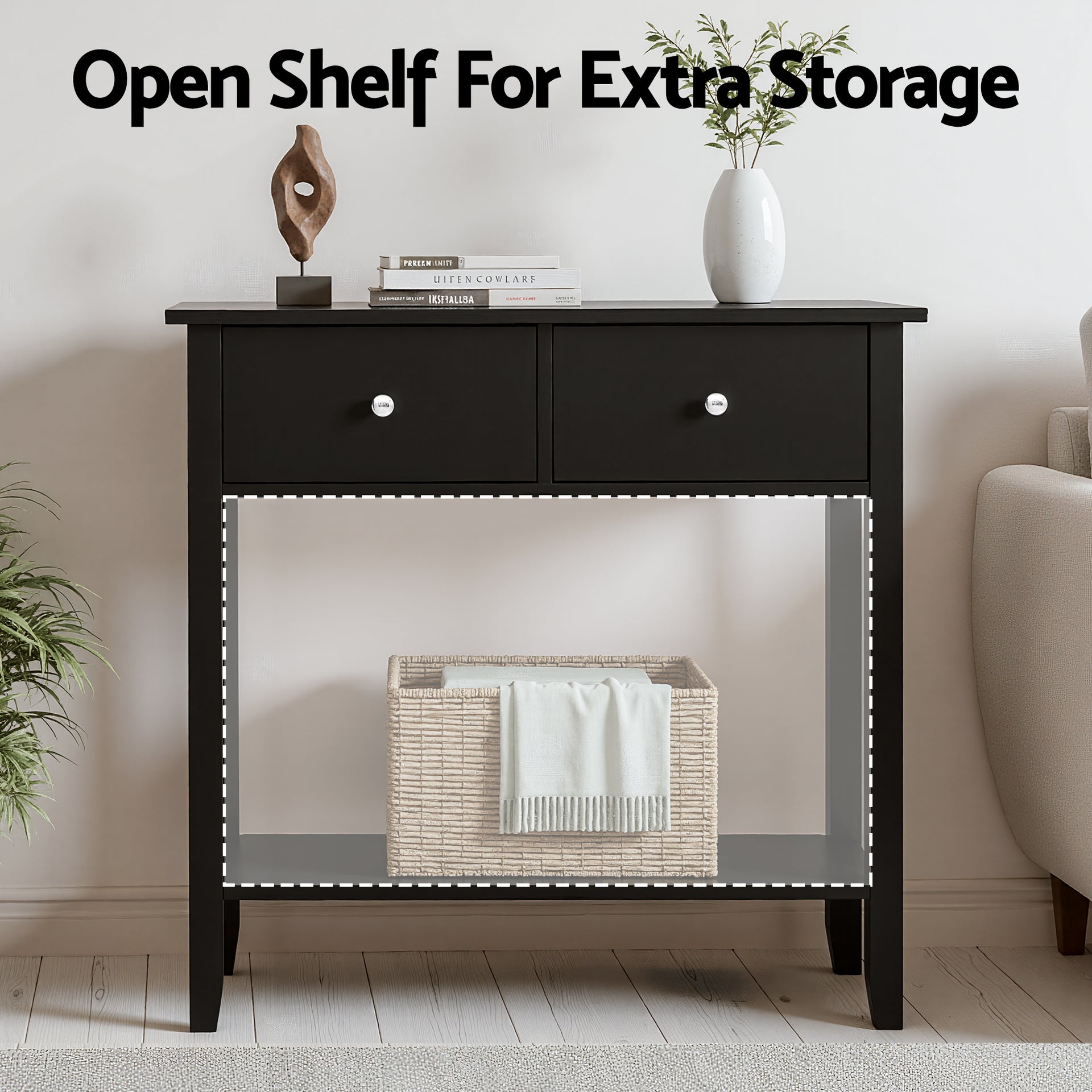 Artiss Console Table Hallway Sofa Entryway Entrance 2 Drawers 80CM Black Awezingly