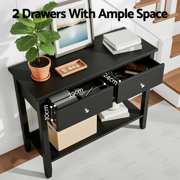 Artiss Console Table Hallway Sofa Entryway Entrance 2 Drawers 80CM Black Awezingly
