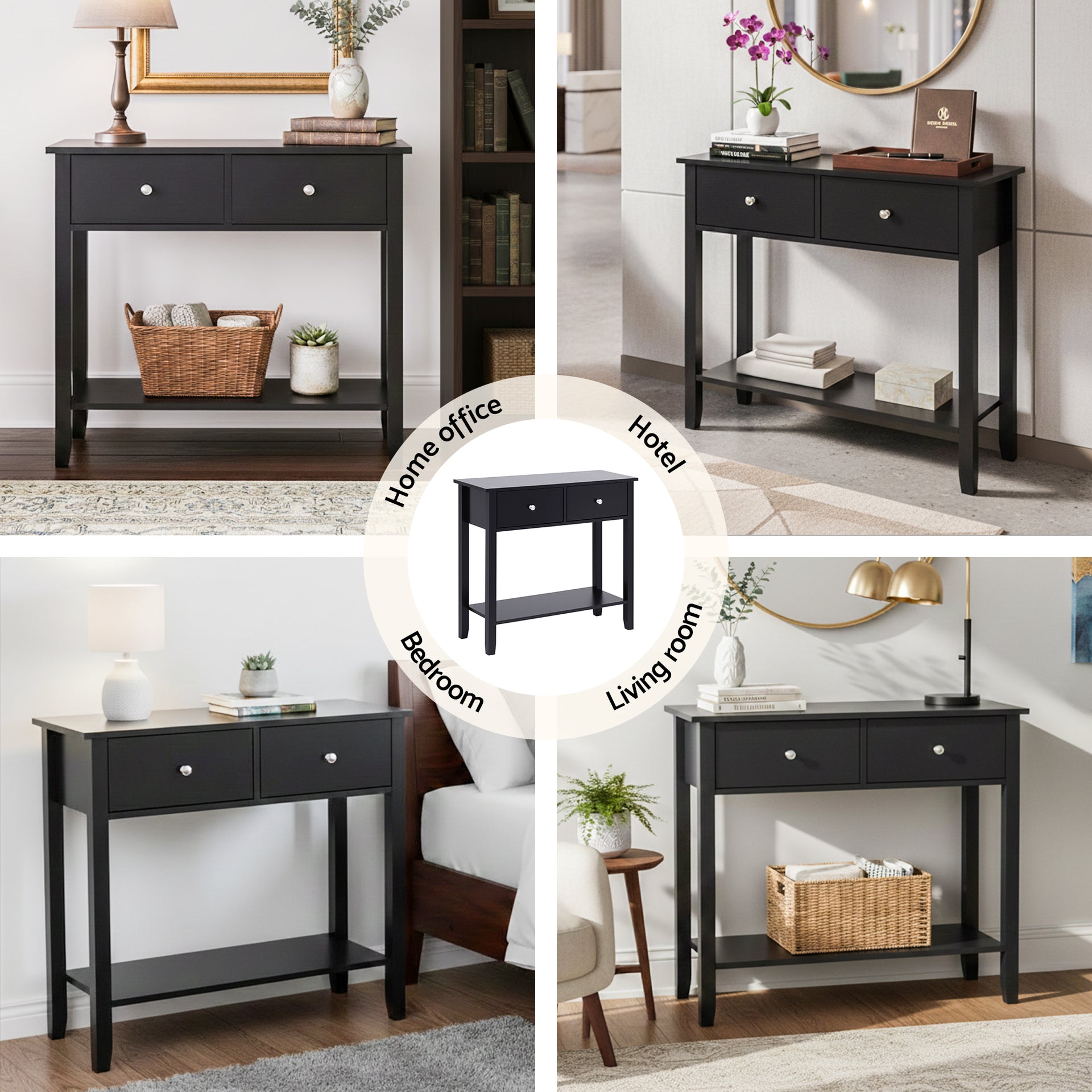 Artiss Console Table Hallway Sofa Entryway Entrance 2 Drawers 80CM Black Awezingly