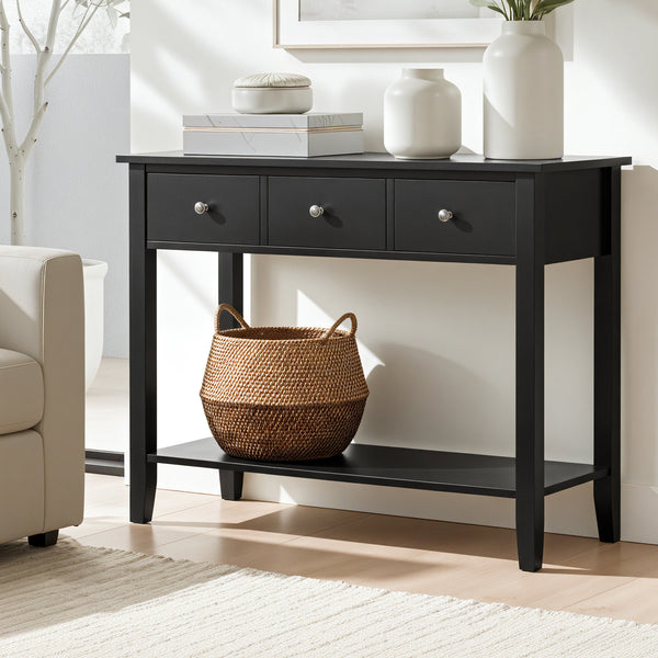 Artiss Console Table Hallway Sofa Entryway Entrance 3 Drawers 100CM Black Awezingly