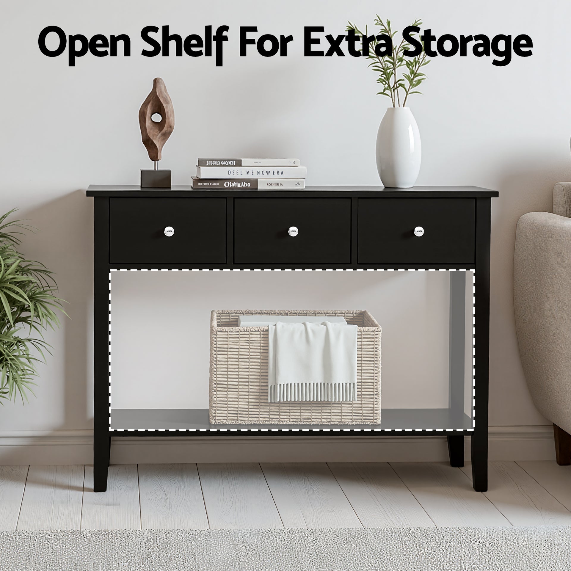 Artiss Console Table Hallway Sofa Entryway Entrance 3 Drawers 100CM Black Awezingly