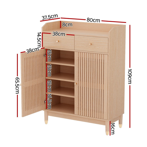 Artiss Shoe Rack Cabinet 4-Tier 16 Pairs Pine Artiss