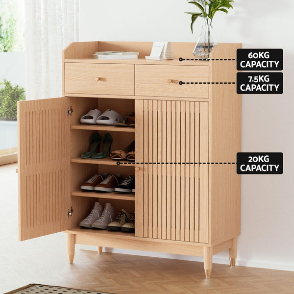 Artiss Shoe Rack Cabinet 4-Tier 16 Pairs Pine Artiss
