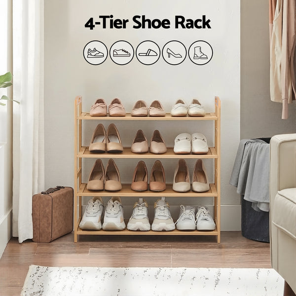 Artiss 4 Tier Shoe Rack Bamboo Storage Organiser Pine Awezingly