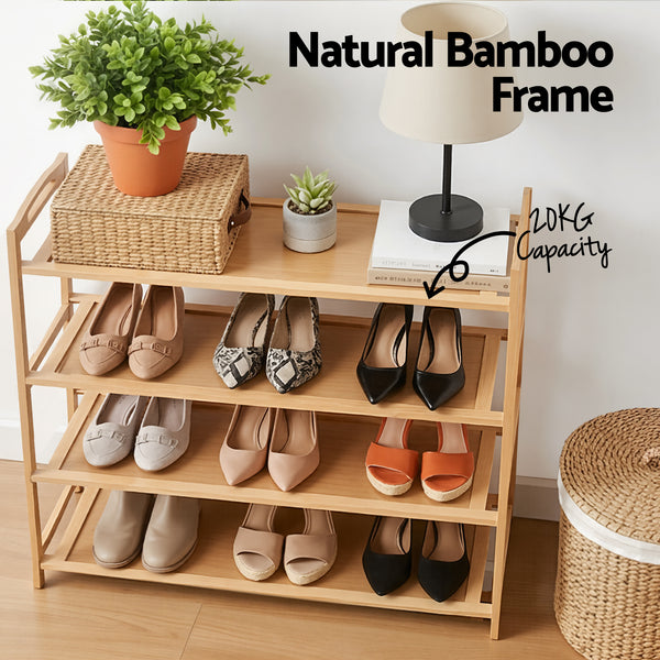 Artiss 4 Tier Shoe Rack Bamboo Storage Organiser Pine Awezingly