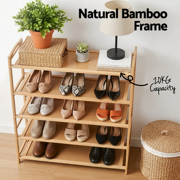 Artiss 5 Tier Shoe Rack Bamboo Storage Organiser Pine Awezingly