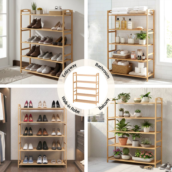 Artiss 5 Tier Shoe Rack Bamboo Storage Organiser Pine Awezingly