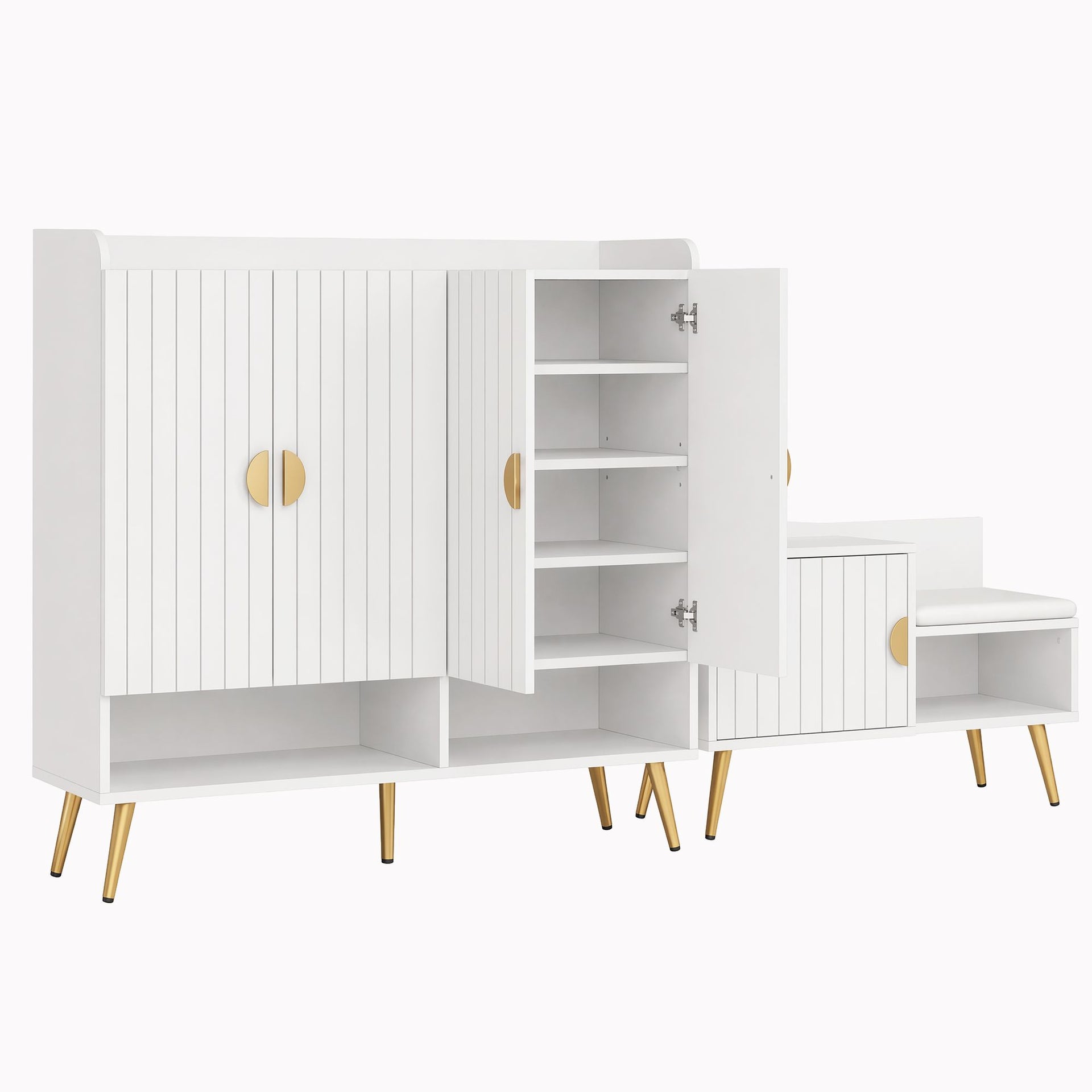 Artiss Shoe Cabinet Bench Set Adjustable Shelf Hallway Living Room White Awezingly