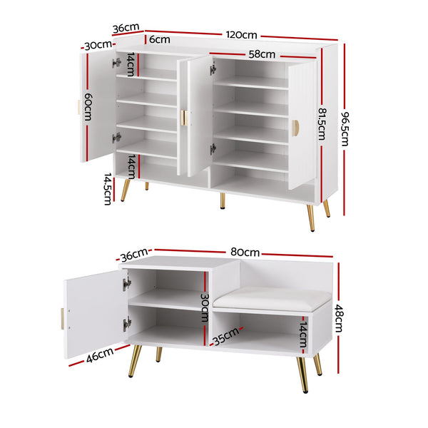 Artiss Shoe Cabinet Bench Set Adjustable Shelf Hallway Living Room White Awezingly