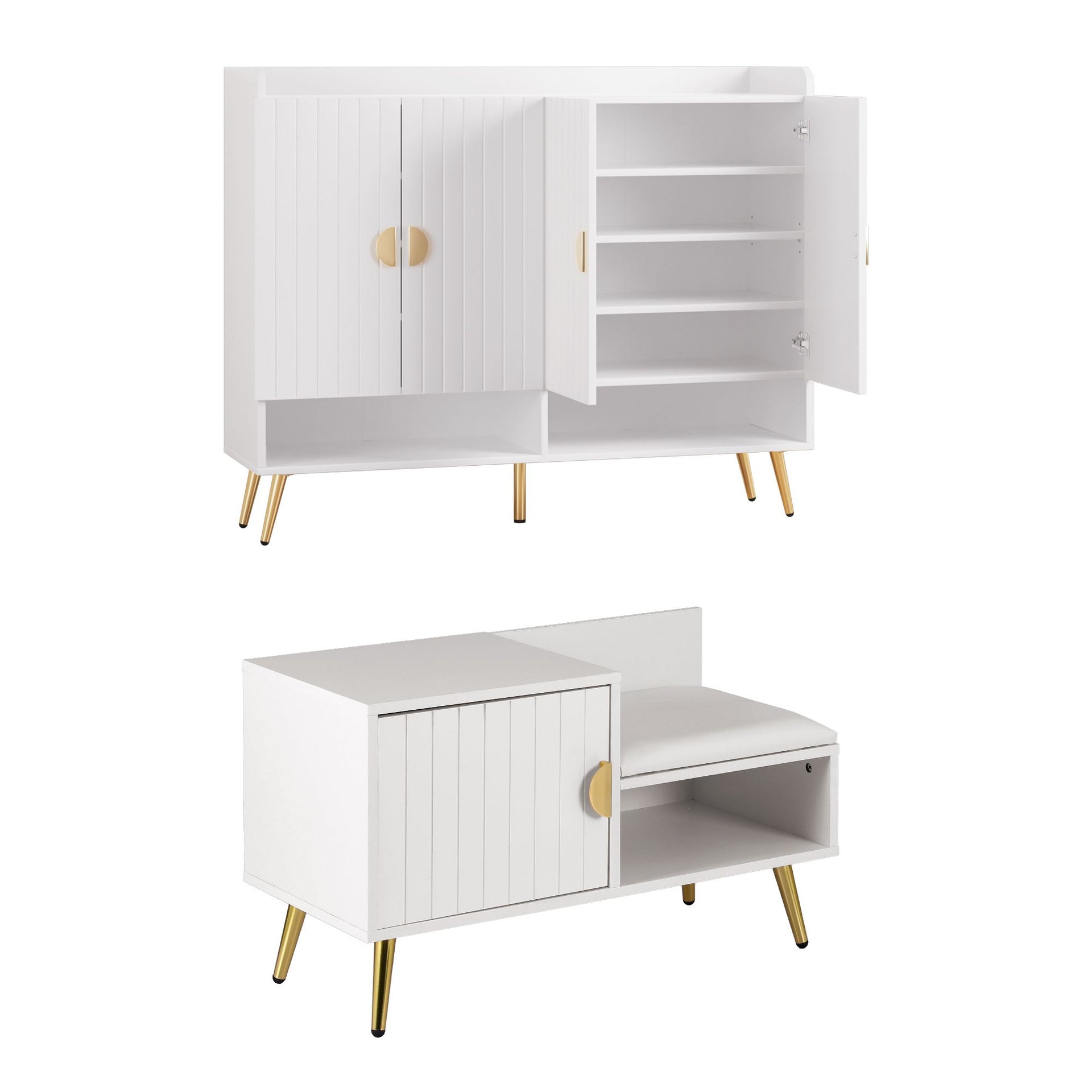 Artiss Shoe Cabinet Bench Set Adjustable Shelf Hallway Living Room White Awezingly