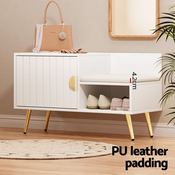 Artiss Shoe Cabinet Bench Set Adjustable Shelf Hallway Living Room White Awezingly