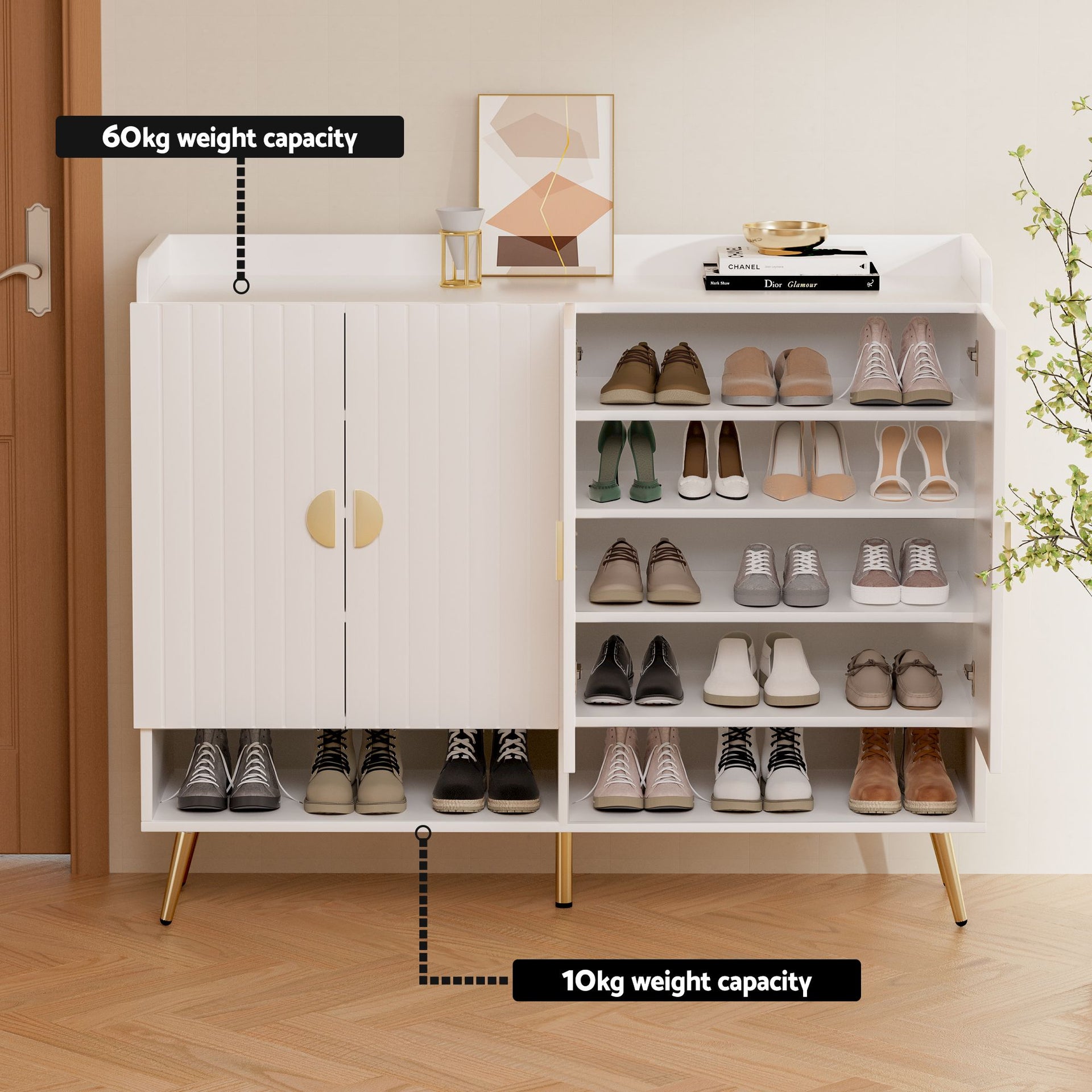 Artiss Shoe Cabinet Bench Set Adjustable Shelf Hallway Living Room White Awezingly