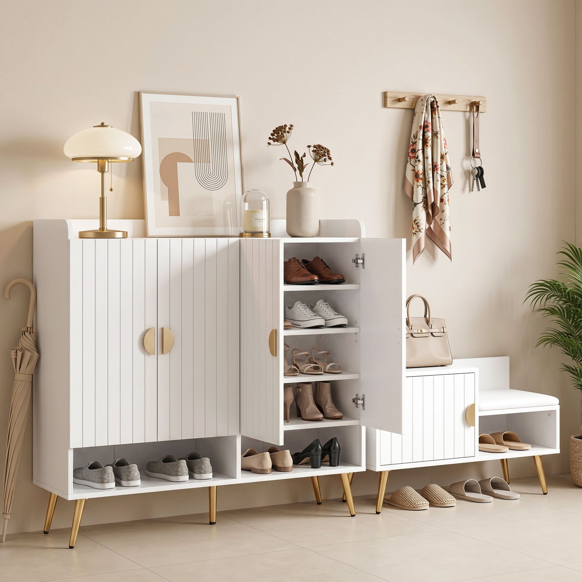 Artiss Shoe Cabinet Bench Set Adjustable Shelf Hallway Living Room White Awezingly