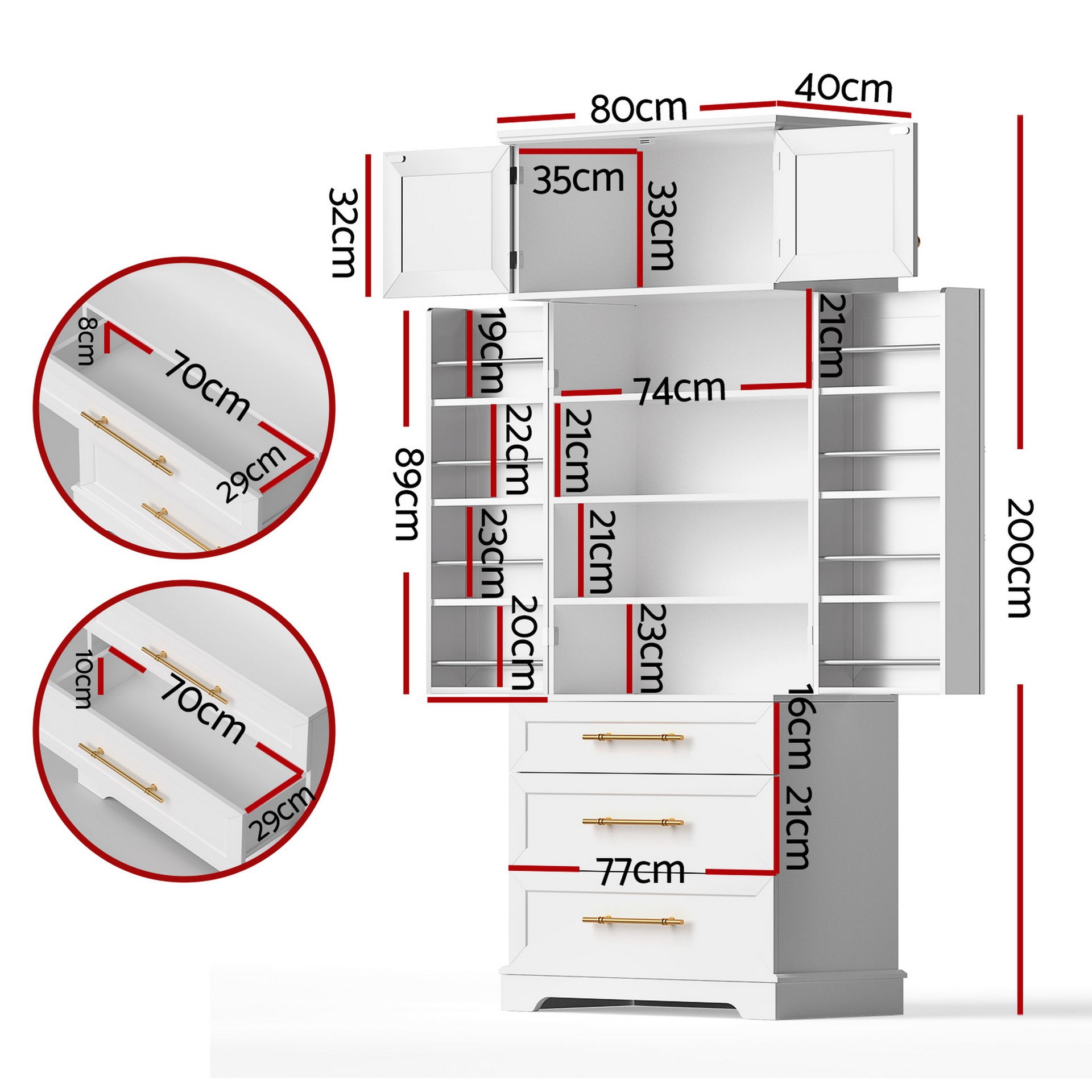Artiss 2X Buffet Sideboard Cabinet Pantry Kitchen Storage Cupboard Drawers Doors Awezingly