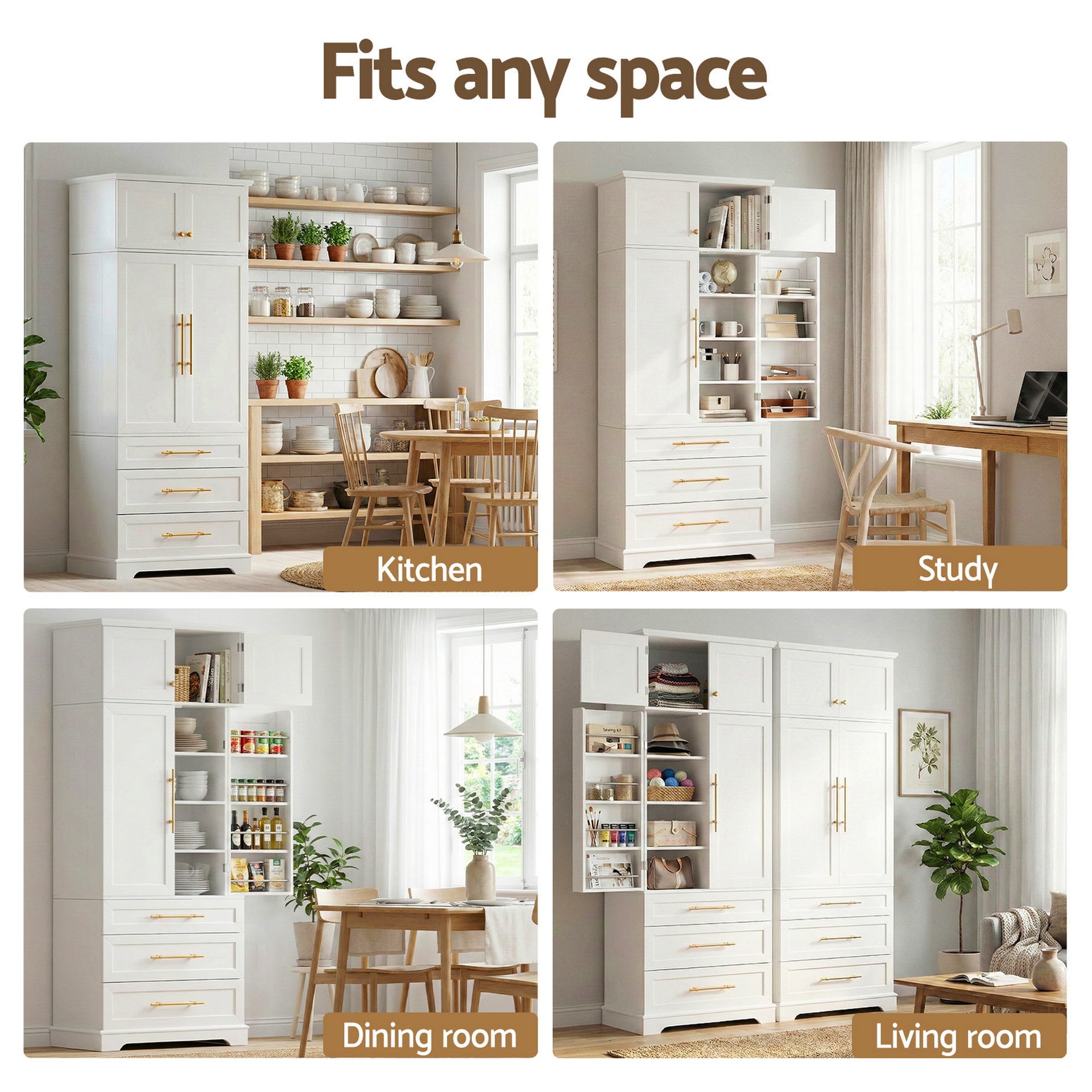 Artiss 2X Buffet Sideboard Cabinet Pantry Kitchen Storage Cupboard Drawers Doors Awezingly