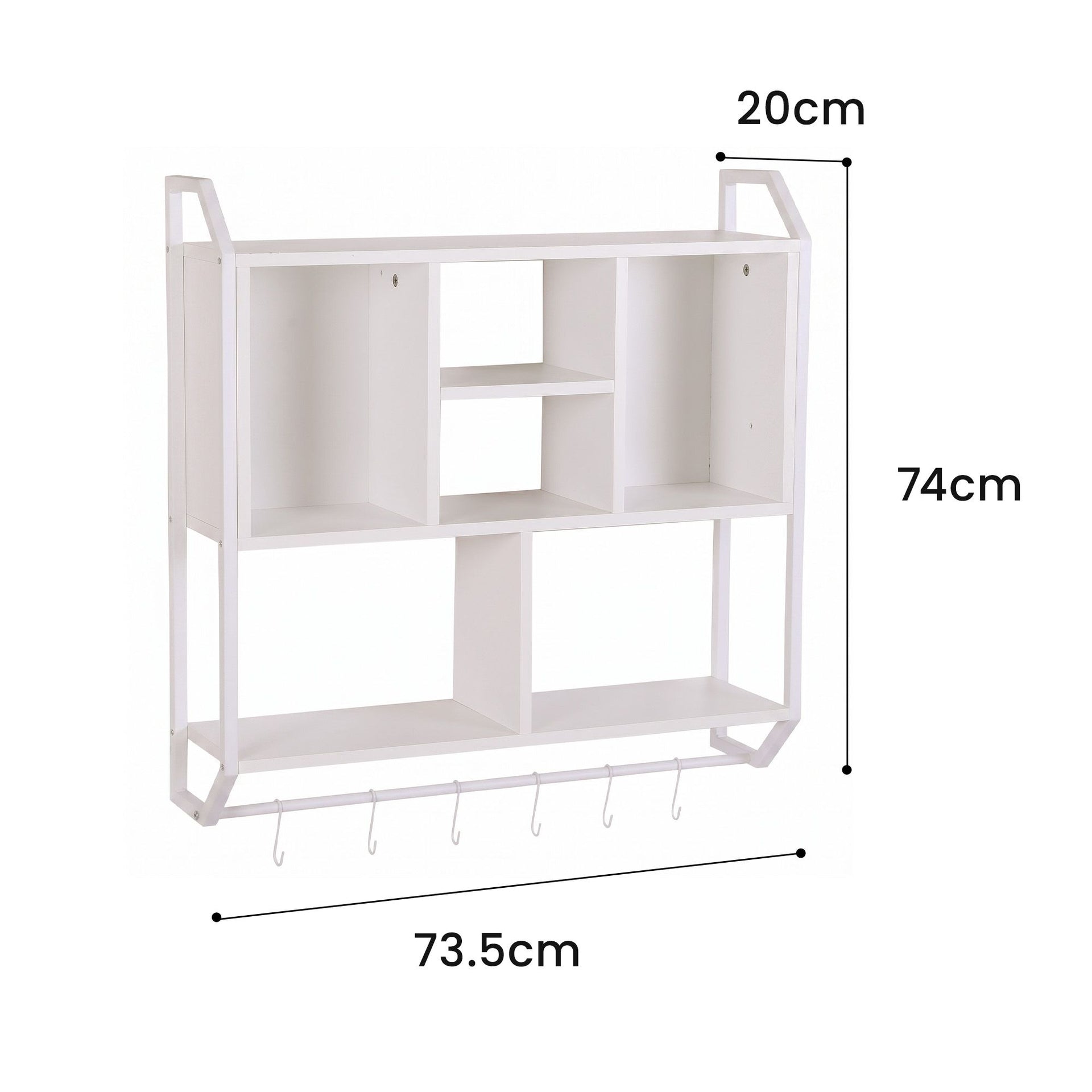 Artiss Floating Wall Shelf 6 Hooks Wall Mounted Storage Cubby Rack 73.5x74CM White Awezingly