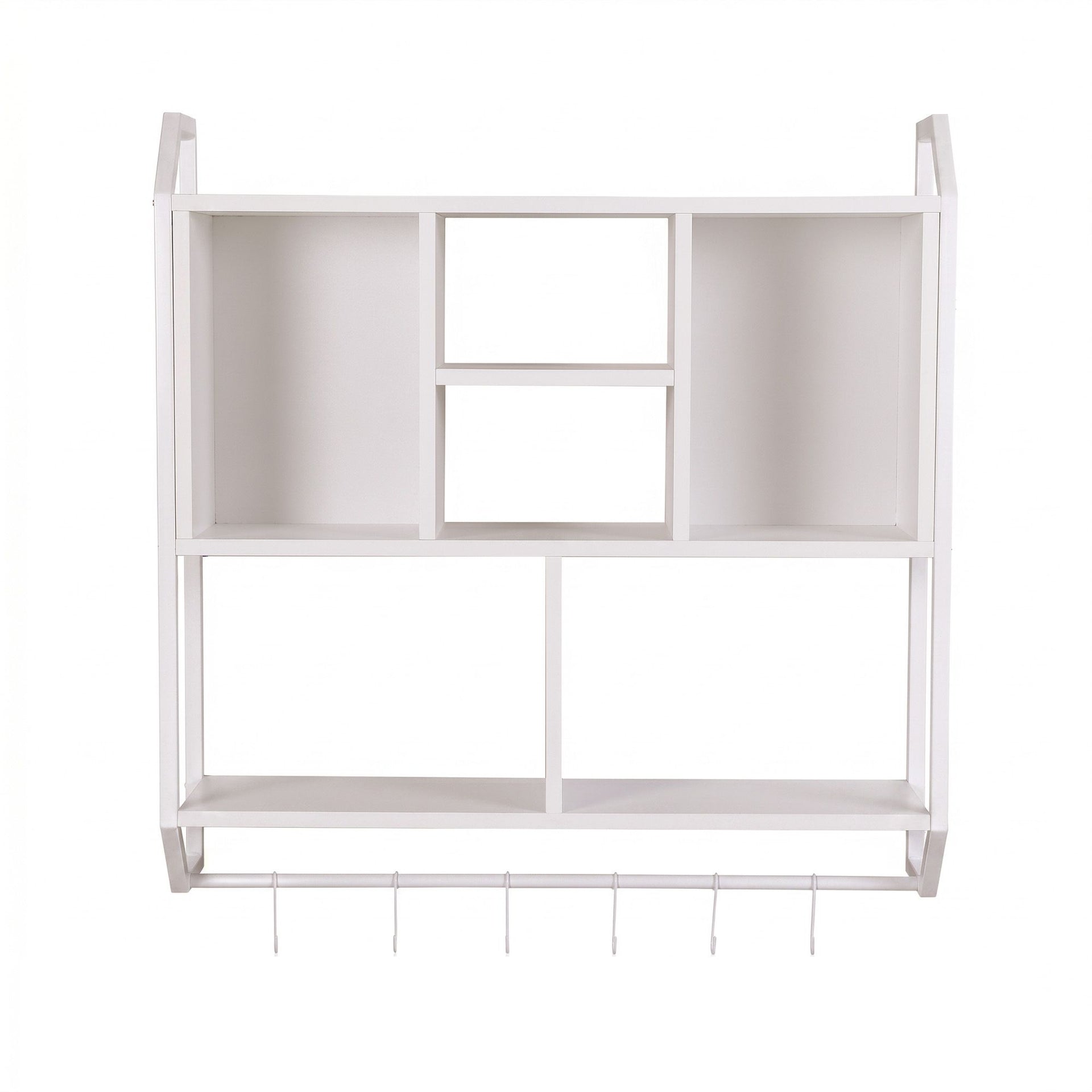Artiss Floating Wall Shelf 6 Hooks Wall Mounted Storage Cubby Rack 73.5x74CM White Awezingly