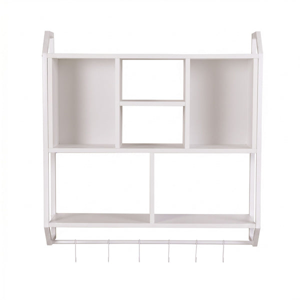 Artiss Floating Wall Shelf 6 Hooks Wall Mounted Storage Cubby Rack 73.5x74CM White Awezingly
