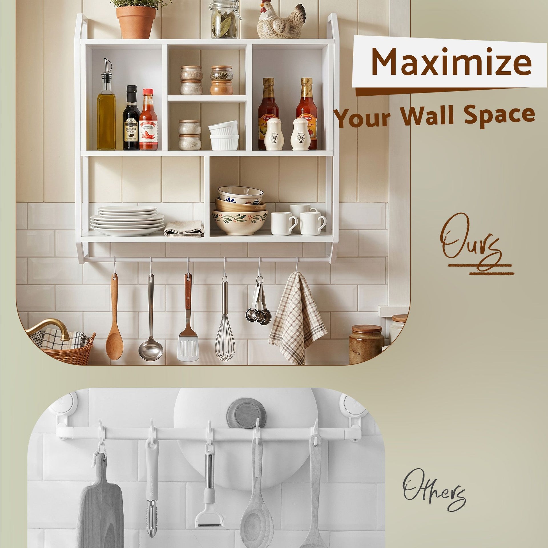 Artiss Floating Wall Shelf 6 Hooks Wall Mounted Storage Cubby Rack 73.5x74CM White Awezingly