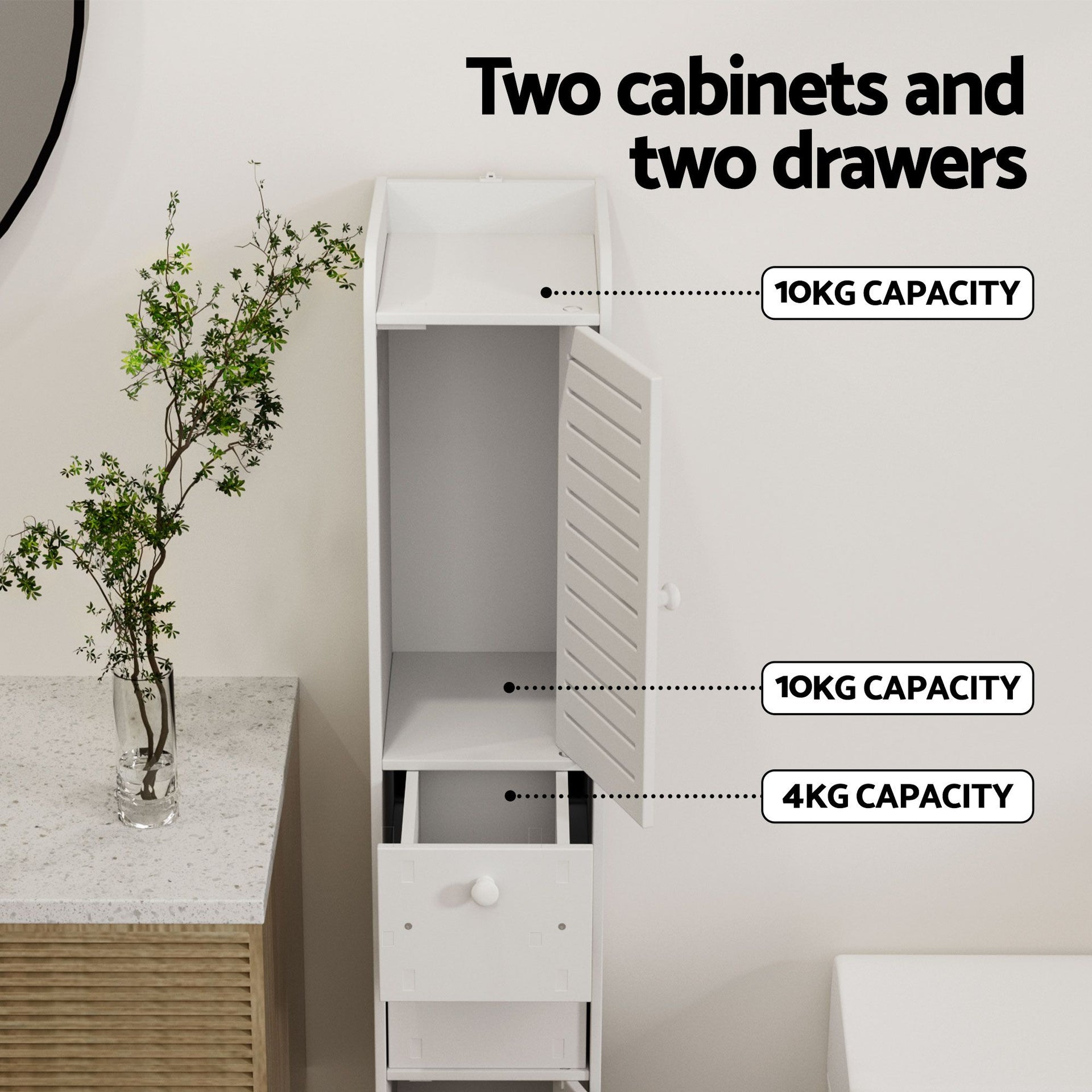 Artiss 2X Bathroom Toilet Storage Cabinet Laundry Tallboy Cupboard Awezingly