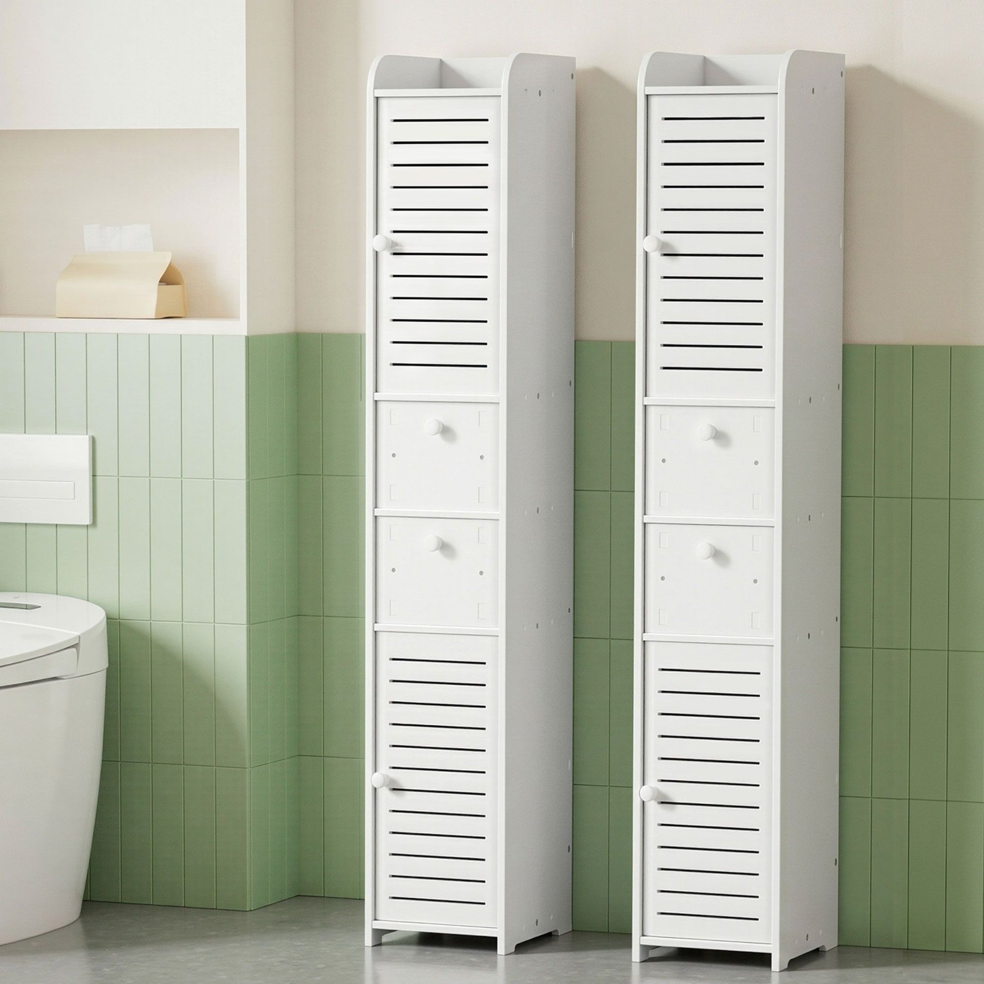 Artiss 2X Bathroom Toilet Storage Cabinet Laundry Tallboy Cupboard Awezingly