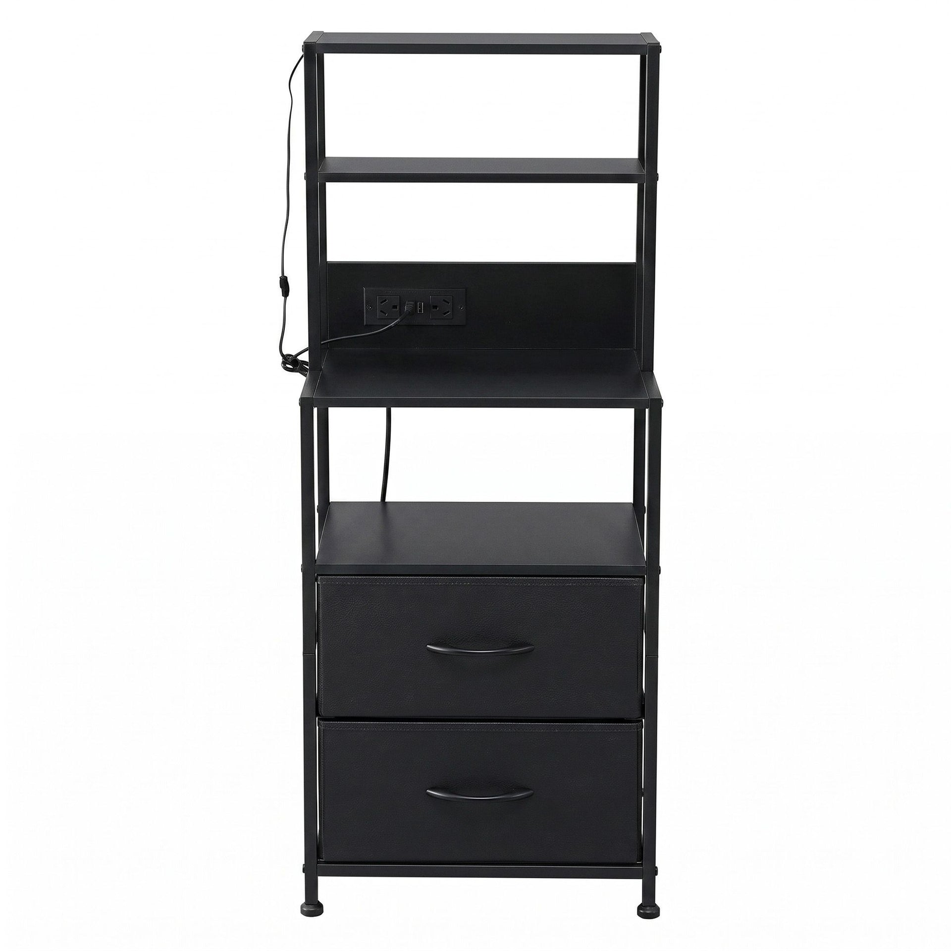 Artiss Bedside Table Tall Nightstand with Charging Station Drawers LED Black Awezingly