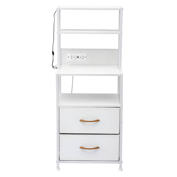 Artiss Bedside Table Tall Nightstand with Charging Station Drawers LED White Awezingly